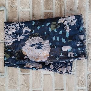 Floral Wrap or Scarf, Blue and Cream